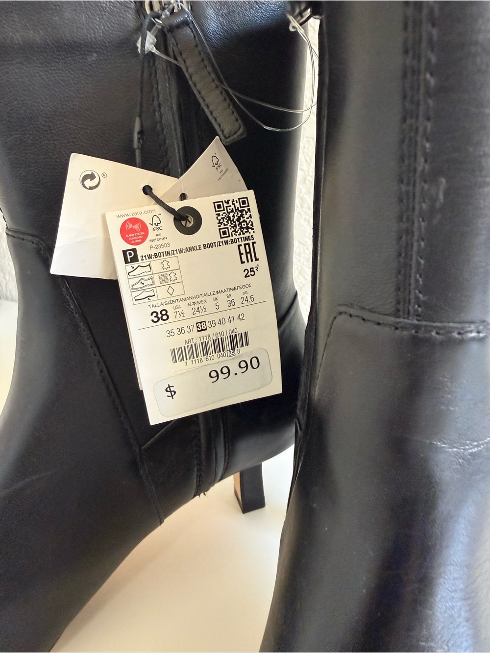 Zara | Genuine Leather Ankle Boots | Pointed Toe Kitten Heel | EU 38 US 7.5 - Picture 12 of 16